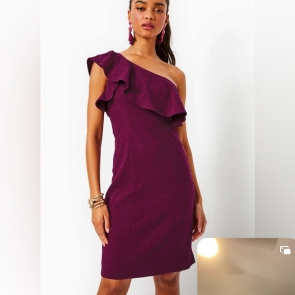 Lilly Pulitzer Bordeaux One Shoulder Dress Amarena Cherry Jacquard - Picture 1 of 10
